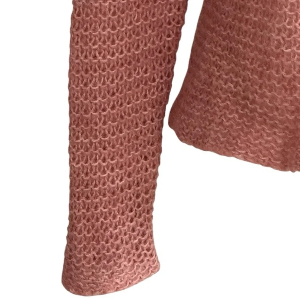 FREE‎ PEOPLE Pink Cowl Neck Split Sweater Wool Size M S Fuzzy Knit Open Weave